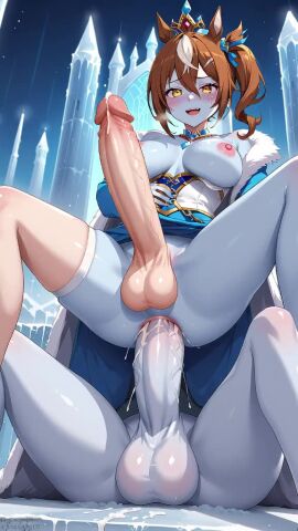 ai_generated animated big_breasts breasts brown_hair clothes daitakuhelios_umamusume_317_(umamusume) digital_media_(artwork) erection female from_below futanari highres indoors light_skin long_hair loop mp4 orange_eyes penis precum sitting spread_legs tagme testicles video yaquifutasape