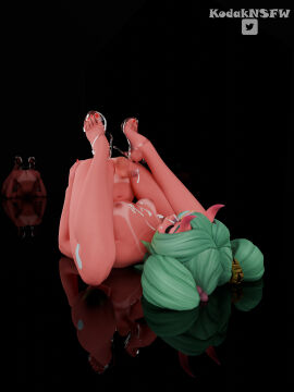 3d cum_on_face cum_on_self fortnite fortnite:_battle_royale futanari green_hair heels high_heels intersex kodaknsfw naked naked_futa nemia_(fortnite) red_skin solo_futa