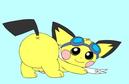 animated anus ass balls blue_background eyewear eyewear_on_head feral fur generation_2_pokemon genitals goggles goggles_on_head green_eyes looking_at_viewer looking_back looking_back_at_viewer male male_feral nintendo penis pichu pichu90 pokemon pokemon_(species) scarf shaking_ass shaking_butt simple_background solo sparks_pichu tapering_penis white_scarf x_anus yellow_body yellow_fur