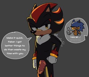 2boys anthro black_fur blue_fur closed_eyes exposed_penis fur grey_background hand_on_hip imminent_sex impatient implied_sex knucklesslut light-skinned_male light_skin looking_at_penis looking_back make_it_quick male male_only meaty_dick nervous_smile penis penis_out shaded shading shadow_the_hedgehog sonic_(series) sonic_the_hedgehog sonic_the_hedgehog_(series) sweatdrop text_bubble thumbs_up white_fur yaoi yellow_eyes yellow_ring