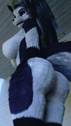 3d absurd_res angry anthro ass big_breasts breasts canid canid_demon canine canis day demon digital_media_(artwork) female fluffy glowing glowing_eyes hellhound helluva_boss hi_res looking_at_viewer looking_back looking_back_at_viewer looking_down looking_down_at_viewer loona_(helluva_boss) low-angle_view mammal mrs_dexie mythological_canine mythological_creature mythology nipples nude nude_anthro nude_female pink_nipples sharp_teeth solo tail teeth thick_thighs whiskers wolf