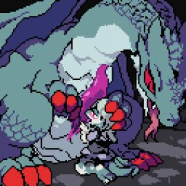 ambiguous_gender animal_humanoid animated bodily_fluids cum digital_media_(artwork) dragon dragon_humanoid duo excessive_cum excessive_genital_fluids feral genital_fluids genitals handjob humanoid loop male male/ambiguous mythological_creature mythological_scalie mythology ouroporos penile penis pink_penis pixel_(artwork) pixel_animation pixel_art red_eyes scalie sex short_playtime turquoise_body