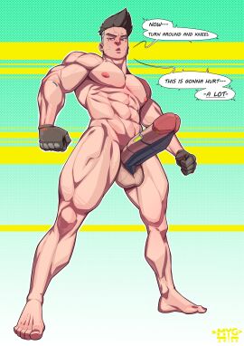 1boy balls bara big_balls big_penis cyberpunk:_edgerunners cyberpunk_2077 david_martinez_(edgerunners) erection looking_at_viewer looking_down looking_down_at_viewer low-angle_view male male_focus male_nipples male_only muscular muscular_male mygetawayart netflix nipples nude penis solo solo_male yaoi