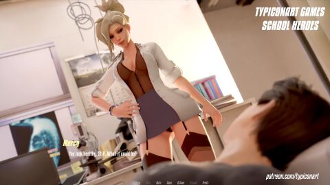3d ass big_ass big_breasts blender blender_(software) blender_cycles blonde blonde_female blonde_hair bottle breasts clothed clothing doctor female gym gym_clothes gym_uniform laying_down mercy overwatch overwatch_2 panties shirt sitting skirt smile standing sunset sweat thighs typiconart vanilla video_games visual_novel
