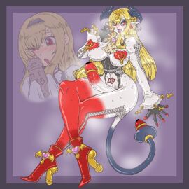 1futa areolae ass big_breasts blonde_hair breasts clothed clothing corruption corset demon demon_girl demon_horns demon_tail demon_wings erection female futa_only futa_transformation futanari high_heel_boots high_heels huge_ass huge_breasts humanoid humanoid_penis intersex long_hair metamorgirl monster monsterification nipples nude penis phallic_imagery phallic_symbol skin_color_change solo thick_thighs transformation wide_hips