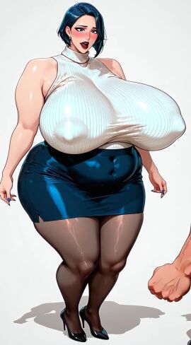 ai_generated belly_punch big_breasts dark_lipstick eyeshadow makeup masochism mature_female milf pantyhose pencil_skirt punching punching_stomach ryona sleeveless_sweater sweater tagme venus_body video voluptuous_female