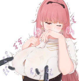 big_breasts blush breasts clothed covered_erect_nipples earrings edit erect_nipples female female_focus fire_emblem fire_emblem:_three_houses hilda_valentine_goneril long_hair nayutayutautau_(artist) nintendo nipple_teasing nipple_tweak nipples one_eye_closed pink_eyes pink_hair ponytail queen_of_spades subtle tattoo trembling upper_body