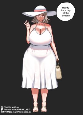 1female 1girls 1woman amrak big_breasts breasts danganronpa danganronpa_2:_goodbye_despair dress female hat huge_breasts large large_breasts looking_at_viewer mature_female mature_woman mole mole_on_breast nanami_chiaki saluting sandals summer_dress summer_hat summer_outfit super_danganronpa_2 super_danganronpa_2:_goodbye_despair white_dress