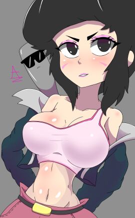 ankeitan bibi_(brawl_stars) black_hair brawl_stars breasts female mr_bat_(brawl_stars)