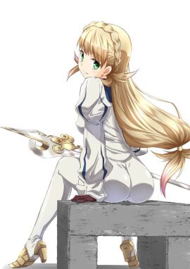 1girls ass big_ass blonde_hair braid brown_gloves concrete crown_braid female female_only fensalir fire_emblem fire_emblem_heroes gloves gradient_hair green_eyes holding holding_polearm holding_weapon izumi_mahiru long_hair looking_at_viewer multicolored_hair nintendo pink_hair polearm sharena_(fire_emblem) sitting smile solo very_long_hair weapon