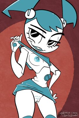 breasts darlingsnarl female flashing flashing_breasts jenny_wakeman looking_at_viewer my_life_as_a_teenage_robot nickelodeon nicktoons pulling_clothing pussy robot_girl small_breasts upskirt