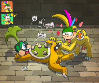 anal anus argon_vile balls bodily_fluids bracelet claws cum dialogue english_text erection feet finger_claws foreskin genital_fluids genitals heart_symbol hi_res idea iggy_koopa improvised_sex_toy jewelry koopa koopaling lemmy_koopa male male/male nintendo object_in_ass penetration penis scalie shell spiked_shell spikes spikes_(anatomy) super_mario_bros. sweat sweatdrop text tight_fit toe_claws uncircumcised