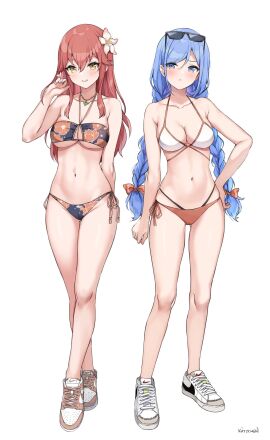 2girls absurd_res absurdres arm_behind_back bae_minah_(chaesu) bare_arms bare_belly bare_calves bare_chest bare_hands bare_hips bare_knees bare_legs bare_midriff bare_navel bare_shoulders bare_skin bare_thighs bare_torso belly belly_button bikini bikini_bottom bikini_only bikini_top black_bikini black_bikini_bottom black_bikini_top black_swimsuit black_swimwear blue-eyed_female blue-haired_female blue_eyebrows blue_eyes blue_hair blush blush_lines blushing_at_viewer blushing_female braid braided_hair braided_twintails breasts calves cleavage collarbone covered_nipples curvy curvy_body curvy_female curvy_figure curvy_hips curvy_thighs dot_nose elbows embarrassed embarrassed_femalee exposed exposed_arms exposed_belly exposed_legs exposed_midriff exposed_shoulders exposed_thighs exposed_torso eyebrows_visible_through_hair feet female female_focus female_only fingernails fingers flower frown frown_eyebrows frowning frowning_at_viewer full_body groin hair_between_eyes hair_ornament hair_ribbon half_naked hand_behind_back hand_on_hips hand_on_own_hips hand_on_own_waist hand_on_waist head_tilt high_resolution highres hourglass_figure kaetzchen knees legs light-skinned_female light_skin liliya_(kaetzchen) long_hair looking_at_viewer medium_breasts minah multiple_females multiple_girls naked naked_female navel necklace nude nude_female orange_bikini orange_bikini_bottom orange_hair_ribbon orange_ribbon orange_swimsuit orange_swimwear original original_art original_artwork original_character parted_bangs parted_lips pussy red-haired_female red_hair ribbon shoes shoulders side-tie_bikini simple_background slender_body slender_waist slim_female slim_waist smile smiling smiling_at_viewer sports_shoes standing string_bikini sunglasses sunglasses_on_forehead swimsuit swimwear thick_thighs thighs thin_waist tilted_head underboob v-line white_background white_bikini white_bikini_top white_shoes white_string_bikini white_swimsuit white_swimwear wide_hips yellow-eyed_female yellow_eyes