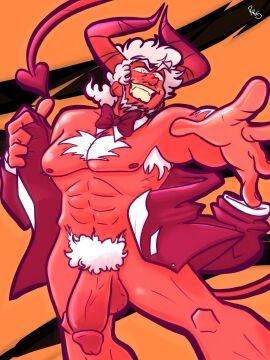 1boy abs armpit_hair balls bara barely_clothed beard bearded big_penis bowtie bowtie_collar bowtie_only chest_hair demon demon_boy demon_horns demon_humanoid facial_hair foreskin fully_retracted_foreskin gay gay_male hairy hairy_armpits hairy_arms hairy_chest hairy_male horn horned_humanoid horned_male horns jacket jacket_on_shoulders jacket_only jacket_open male male_focus male_only male_pubic_hair muscular muscular_arms muscular_male nipples oc original_character original_characters partially_clothed partially_clothed_male pec pecs pectoral pectorals penis pubic_hair red_body removing_clothing removing_jacket retracted_foreskin rickyramsteam solo solo_focus solo_male standing uncircumcised veiny_penis yaoi