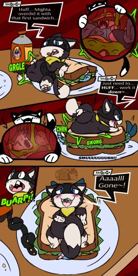 1:2 atlus burping digestion digestion_sequence english_text fatal fatal_vore felid feline food food_fetish food_play hi_res ifra ifra_strawberrii in_food internal male male_only mammal micro morgana_(persona) mouse murid murine persona_(series) persona_5 propertization rodent sandwich_(food) sega text vore