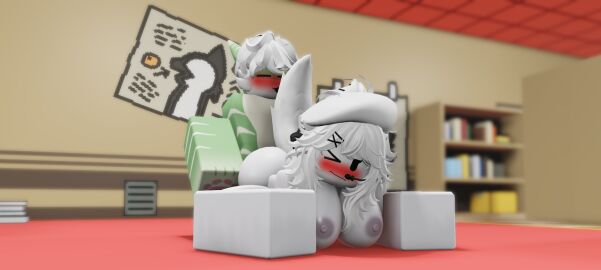 3d ambiguous_penetration areolae ass blurry_background blush blushing breasts changed_(video_game) commission doggy_style dominant eyes_closed female femboy femboy_on_female green-skinned_male green_body green_skin green_skinned_male grey_nipples hat implied_penetration implied_sex laryssaneko light_latex_(changed) male nipples nude nyxwastaken on_knees one_eye_closed roblox robloxian shark smug submissive_female tagme tail tiddy_kitty_(changed) white-skinned_female white_body white_hair white_skin white_skinned_female white_tail