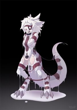 2_horns absurd_res anthro astat1ne biped black_chastity_cage bodily_fluids chastity_cage chastity_device cum cum_everywhere dragon fur furred_dragon furred_scalie gag genital_fluids hi_res horn male messy mythological_creature mythological_scalie mythology nub_chastity_cage restraints ring_gag scalie slim_anthro slim_male slim_sub solo straitjacket submissive submissive_anthro submissive_male