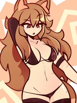 1girls animal_ears bikini bikini_bottom bikini_top black_bikini brown_hair cathie_(rivergravidade) female female_focus female_only light-skinned_female light_skin long_hair naked naked_female nude nude_female orange_eyes rivergravidade scars scars_all_over solo solo_female solo_focus tagme tail thigh_highs thighhighs