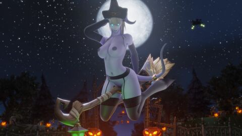 1girls 3d ass big_ass big_breasts blizzard_entertainment blue_skin breasts draenei female female_only halloween morilymory nude pinup solo stockings thick_thighs voluptuous voluptuous_female warcraft white_hair wide_hips witch_hat world_of_warcraft yrel