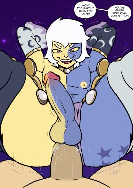 2boys anal anus armwear asymmetrical_nipples balls big_penis bigpapapickle dialogue femboy gay_sex hung_bottom hung_trap legwear looking_at_viewer male male_only male_pov monster_femboy nipples penis planz34 png pov sex text the_collector_(the_owl_house) the_owl_house thick_thighs two-tone_body white_hair wide_hips yaoi