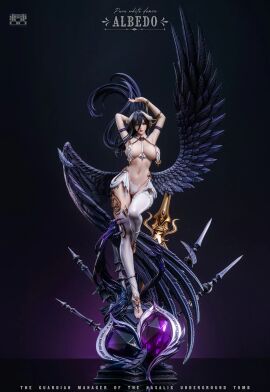 3d albedo_(overlord) bewitching_thighs black_hair figurine full_body hamajippa high_heels horn large_breasts long_legs midriff overlord_(maruyama) stockings wings