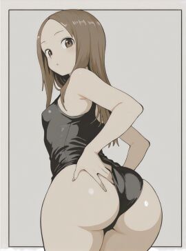 1girls adjusting_clothes adjusting_swimsuit ai_assisted artist_request ass big_ass breasts brown_eyes brown_hair covered_nipples erect_nipples_under_clothes fat_ass female from_behind hands_on_ass huge_ass karakai_jouzu_no_takagi-san legs long_hair looking_at_viewer looking_back one-piece_swimsuit open_mouth pose posing sensual sexy sexy_pose sideboob small_breasts solo swimsuit takagi-san thick_thighs thighs tongue voluptuous