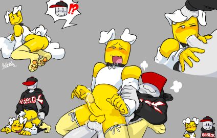 2boys anal anal_sex artist_request balls billybloxxer bottomless cum cum_in_ass doggy_style feet femboy gay_anal guest_(roblox) leash_and_collar noob noob_(roblox) oral penis penis_in_ass reverse_cowgirl_position roblox robloxian tagme thighs