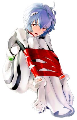 2d 2d_(artwork) ayanami_rei blue_hair bondage bound female female_focus female_only femsub light-skinned_female light_skin looking_at_viewer neon_genesis_evangelion open_mouth png rei_ayanami thick_thighs thighs