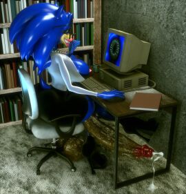 3d absurd_res anthro anus areola big_breasts big_penis black_penis bodily_fluids bottomwear breasts clothing cum digital_media_(artwork) embarrassed eyewear futanari genital_fluids genitals glasses hi_res high_heels huge_breasts huge_cock huge_lips intersex lips nipples penis sanory sega shirt skirt sonic_(series) sonic_the_hedgehog sonic_the_hedgehog_(series) sonique_the_hedgehog topwear