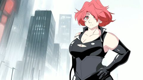 breasts female female_only gloves hand_on_hip pk2 red-eyed_female red-haired_female red_eyes red_hair