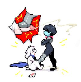 adopted_(lore) adoptive_sibling_(lore) asriel_dreemurr balls bodily_fluids bondage brother brother_(lore) brothers_(lore) cock_and_ball_torture cock_and_balls_torture cum deltarune digital_media_(artwork) dominant ejaculation feet femboy foot_fetish foot_on_penis foot_play gay genital_fluids genital_torture genitals incest_(lore) kinkykong kris_(deltarune) male nude penis pixel_(artwork) scarf sibling_(lore) stepped_on stepping_on_head undertale undertale_(series)