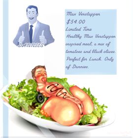 amputation androphagia apple_in_mouth artist_request blue_theme blush cannibalism closed_eyes cooked_person cuntboy daniel_ricciardo disturbing_shit freckles glossed happy_trail intersex logo male male_death male_only max_verstappen menu micro_male money oh_god..oh_god_no oiled_skin pepper pussy salad salted sauce solo_male source_request sweating text thumbs_up yummy