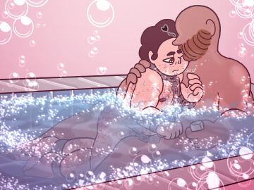 2boys aftercare anonymous_character bath bruised bruised_ass bruises bubbles chain_leash chained chains gay male male_only mario4513228 spanked steven_quartz_universe steven_universe steven_universe_future tear_streaks tears yaoi