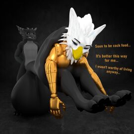 1:1 absurd_res anthro avian balls big_balls big_penis capcom cock_head_gulp cock_vore dialogue duo ear_piercing english_text fatal_vore flying_wyvern foreskin genitals glaron gryphon hi_res huge_cock humanoid_genitalia humanoid_penis hyper hyper_genitalia hyper_penis imminent_death male male/male monster_hunter mythological_avian mythological_creature mythology nargacuga penile penis piercing teasing text urethral_bulge vikvillince villince vore