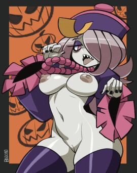 2024 5_fingers areolae artist_name artist_signature bare_ass bare_breasts bare_midriff belly belly_button big_breasts bigdeadalive black_nails breasts cleavage costume curvy curvy_female easy_access exposed_breasts exposed_midriff exposed_nipples feet_out_of_frame female female_only fit fit_female grey_body grey_skin hair_over_one_eye halloween halloween_costume halloween_theme hands hands_up human jack-o'-lantern jiangshi jiangshi_costume large_breasts little_witch_academia looking_at_viewer looking_down mouth mouth_open navel necklace nipples no_bra no_panties no_pants no_underwear one_eye_covered one_eye_obstructed pearl_necklace pink_hair posing posing_for_the_viewer practically_nude purple_background purple_hat purple_legwear purple_topwear pussy qing_guanmao red_eyes red_pupils seductive sharp_teeth skimpy skimpy_clothes slim_female slim_waist solo solo_female standing sucy_manbavaran taoist_talisman thick_thighs thighhighs thighs tongue tongue_out upper_body voluptuous voluptuous_female