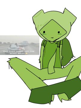adventure_time blushing dick fern_the_human grass_person legs_apart male penis shorts shorts_down sitting