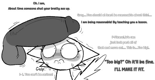 artist_request big_penis cock_shock gray_(sprunki) male nervous penis penis_awe questionable_consent scared_expression text too_big too_big_(phrase) uncensored wenda_(sprunki)