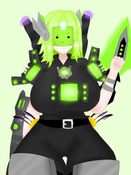 armor ass big_ass big_breasts big_butt black_suit breasts core female green_background green_hair greenscreen greenscreentvwoman_(skibidi_toilet) miss_moji paper_face short_hair skibidi_toilet skibidi_toilet_multiverse smile speaker thick_ass thick_legs thick_thighs tv_woman_(skibidi_toilet) white_skin