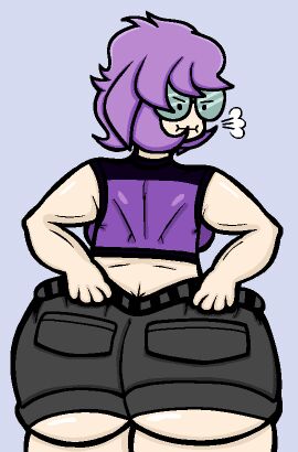 /ctt/ clothed console-tan exhale game_boy_advance gba-tan gijinka glasses huge_ass humanization humanized large_ass messy_hair nintendo pulling_up_pants purple_hair shiny_ass shiny_skin short_hair shorts shortstack t-shirt tight_clothing toned toned_female
