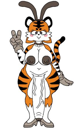 1futa 2-ban_(artist) 2d anthro ass balls big_ass big_balls big_breasts big_penis blush breasts chubby furry futanari gloves intersex naked naked_futa nipples_visible_through_clothing oc orange_fur peace_sign penis tagme taiga_stripes_(2-ban) text tiger