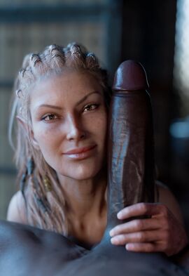 1boy 1girls 3d baldur's_gate baldur's_gate_3 big_penis big_penis_adoration cock_worship dark-skinned_male dark_skin derpderp female gilf grey_hair holding_penis huge_cock interracial jaheira looking_at_viewer male male/female milf older_female penis penis_on_cheek penis_on_face pov smile smiling smiling_at_viewer wyll_ravengard