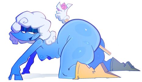 1girls ass bedroom_eyes big_ass bobybostod46 bottomless breasts breasts_out deltarune deltarune_chapter_3 elnina_(deltarune) exposed_ass eyeshadow fat_ass female female_only looking_at_viewer looking_back makeup on_fours partially_clothed solo style_imitation thick_thighs undertale_(series) white_hair