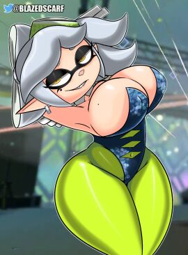 ass big_ass big_breasts big_thighs blazedscarf breasts cleavage earrings female hips inkling inkling_girl large_breasts marie_(splatoon) mole_under_eye sharp_teeth splatoon splatoon_(series) splatoon_2 splatoon_3 thick_ass thick_thighs wide_hips