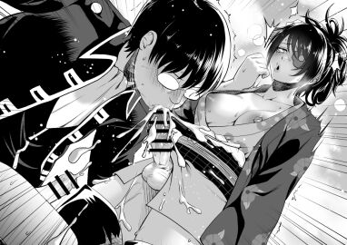 1boy 1futa balls bar_censor big_breasts big_penis blowjob blush bottomless breasts breath clothed clothing cum cum_in_mouth duo ejaculation erection eye_patch eyes_rolling_back fellatio fti_crossgender futa_on_male futanari genderswap genderswap_(fti) gintama glasses haori human intersex japanese_clothes kanzashi kimono looking_pleasured low-angle_view male male_sucking_futa medium_breasts monochrome mostly_clothed nipple_slip no_bra obi official_alternate_costume open_kimono oral orgasm penis police_uniform ponytail rule_63 sex shimura_shinpachi shinsengumi_(gintama) short_kimono standing sunahama_no_same sweat tears veiny_penis yagyuu_kyuubei