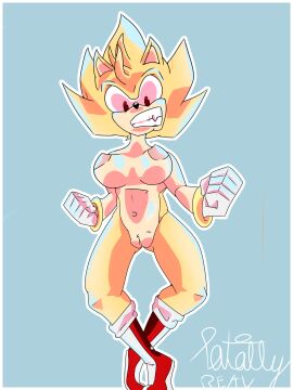 absurd_res amy_rose angry anthro big_nipples clothing female flying footwear fur grimace hi_res humanoid male nipples red_clothing red_eyes red_footwear red_shoes sega shoes solo sonic_(series) sonic_the_hedgehog_(series) super_amy super_form totally_real white_glove yellow_body yellow_fur