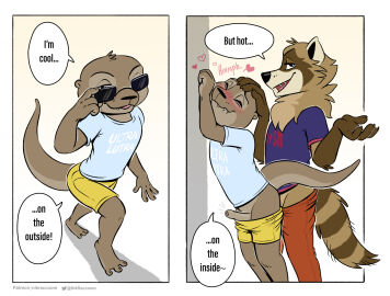 3_toes 4_fingers against_surface against_wall anal anal_sex anthro barefoot bite biting_lip biting_own_lip blush bottomwear bottomwear_down brown_body closed_eyes clothed clothed_sex clothing comic dialogue digital_drawing_(artwork) digital_media_(artwork) duo english_text erection eyewear feet felix_(nik159) fingers foreskin fur gay gay_male genitals hair hi_res humanoid_genitalia humanoid_penis humor looking_at_viewer looking_pleasured male male/male male_penetrated male_penetrating male_penetrating_male mammal mustelid nik_(nik159) nikraccoom open_mouth otter pants pants_down partially_clothed partially_retracted_foreskin penetration penile penis procyonid raccoon retracted_foreskin sex shirt shorts shorts_down simple_background smile speech_bubble standing standing_sex sunglasses tail talking_to_viewer teeth text toes topwear uncircumcised yaoi