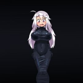 1girls areolae_visible_through_clothing big_areola big_breasts black_latex breast_expansion breast_growth breast_growth_(enlargement) breasts expansion female latex latex_clothing light-skinned_female light_skin mo_dame_kuuki nipple_slip small_ass small_nipples tagme thin_waist white_hair wide_hips