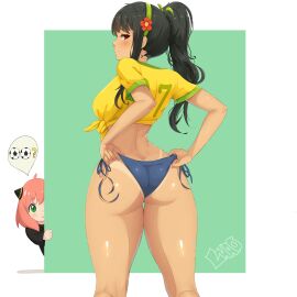 anya_forger ass back_view being_watched_by_children big_ass big_breasts big_butt big_thighs big_titties bikini black_hair brazilian breasts clothing curvaceous curvaceous_female curvaceous_figure curvy curvy_figure curvy_hips female female_focus female_only looking_at_viewer misterlmaoo short_hair spy_x_family tanline yor_briar