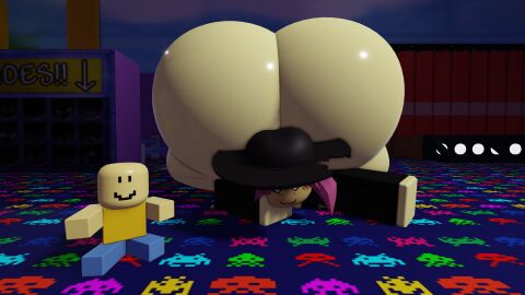 1futa 3d 3d_(artwork) ass blush blush_lines forsaken_(roblox) futa_focus futa_only futanari hat hips hyper hyper_ass jane_doe_(forsaken) large_ass laying_down pink_hair plushie roblox roblox_avatar thick_thighs thighs wenzlyrx wide_hips