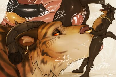 3:2 anal animal_genitalia animal_penis anthro anthro_on_feral anthro_penetrating anthro_penetrating_feral balls black_body black_fur brown_body brown_fur canid canine canine_genitalia canine_penis canis duo ear_piercing erection extreme_size_difference facial_piercing fellatio feral feral_penetrated fur genitals hi_res knot kokosetto male mammal nose_piercing nose_ring open_mouth oral oversized_fellatio oversized_oral penetration penile penis penis_on_tongue piercing rimming ring_piercing sex size_difference smaller_male teeth tongue tongue_out zoophilia